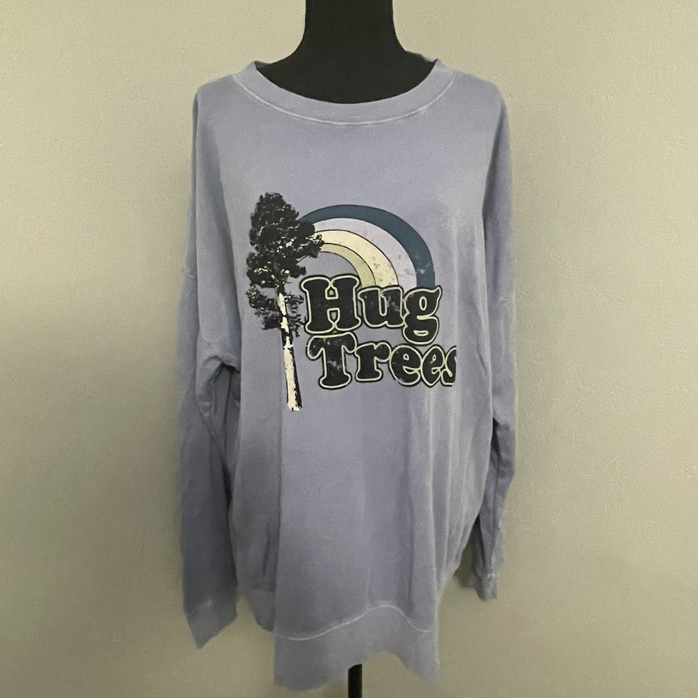 NWT WILDFOX Women's Sz M Pigment Dusk 'Hug Trees' Rainbow Roadtrip Sweatshirt